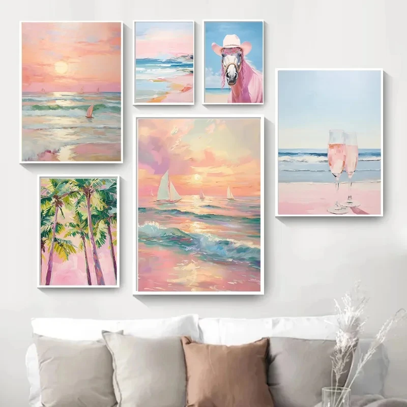 Resin Art Beach - Постер с изображением розового коня, пляжа,